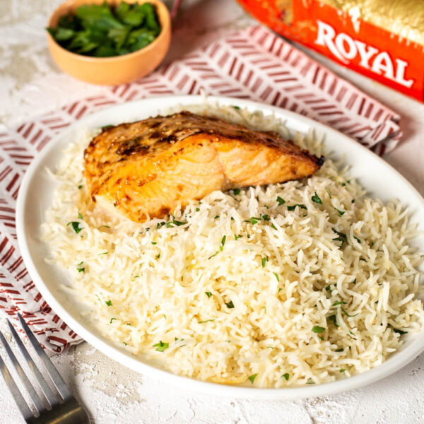 Seared Salmon, Basmati Rice, Steamed Broccoli